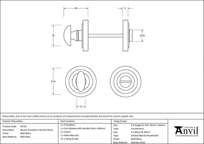 THUMBTURN SET ROUND CNC ART DECO 53x45 MBK - 49545 by MARCHES (ANVIL) ARCHITECTURAL HARDWARE