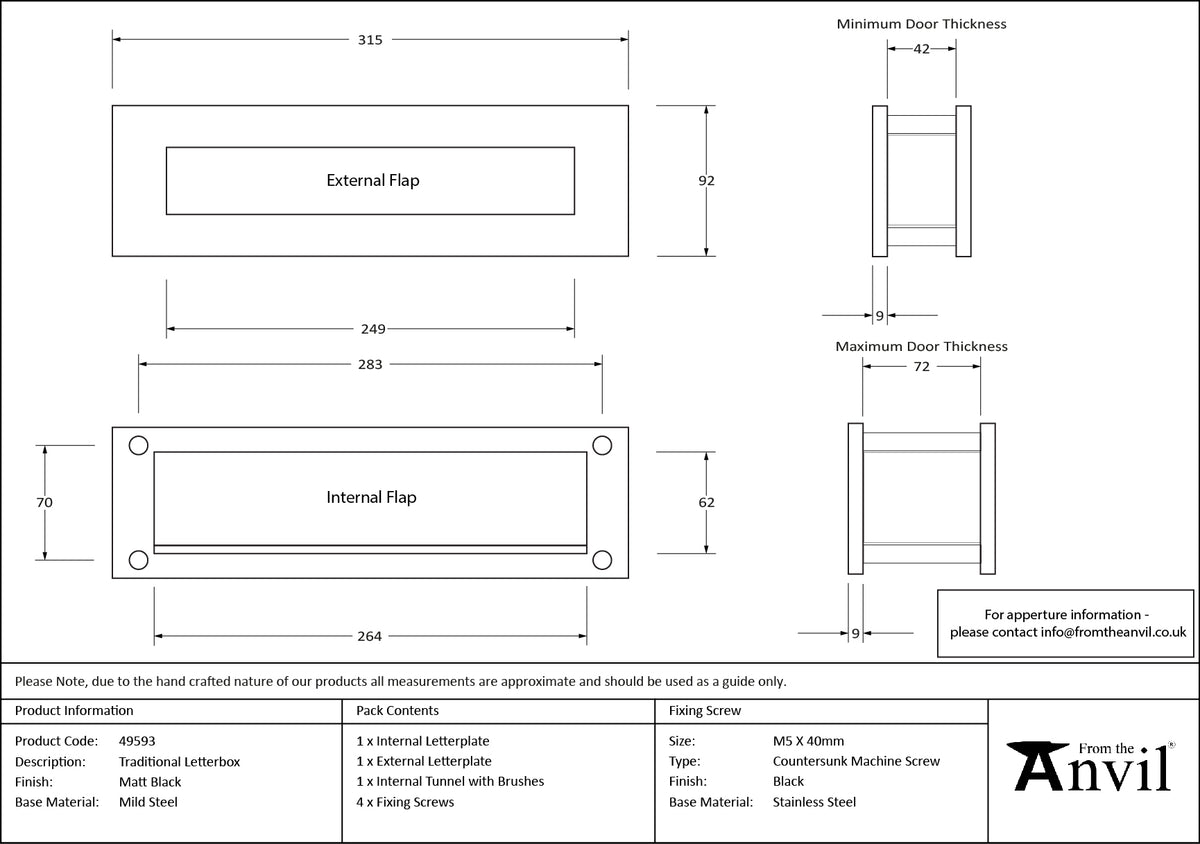LETTERBOX 315x92x42-72 MBK - 49593 by MARCHES (ANVIL) ARCHITECTURAL HARDWARE