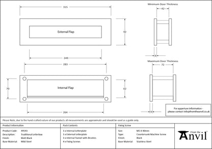 LETTERBOX 315x92x42-72 MBK - 49593 by MARCHES (ANVIL) ARCHITECTURAL HARDWARE
