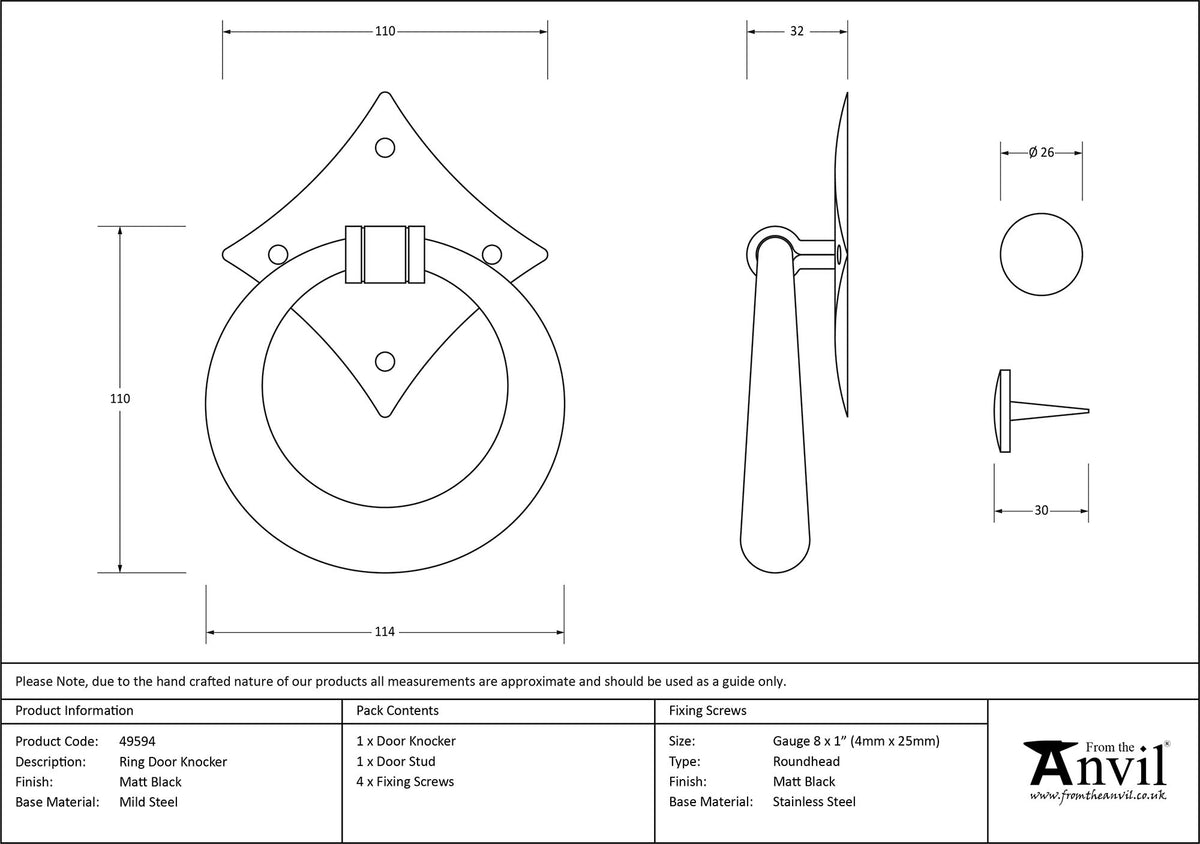 RING DOOR KNOCKER 114x32x110 MBK - 49594 by MARCHES (ANVIL) ARCHITECTURAL HARDWARE