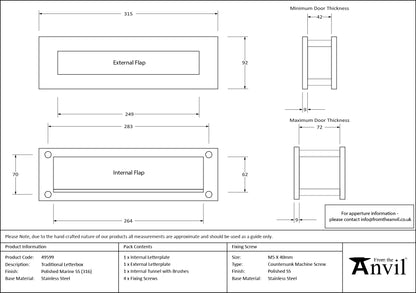 LETTERBOX TRADITIONAL 315x92x42-72 PMA - 49599 by MARCHES (ANVIL) ARCHITECTURAL HARDWARE