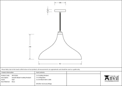 FRANKLEY PENDANT SMOOTH 412x240 PNP/SOOT - 49721SSO by MARCHES (ANVIL) ARCHITECTURAL HARDWARE