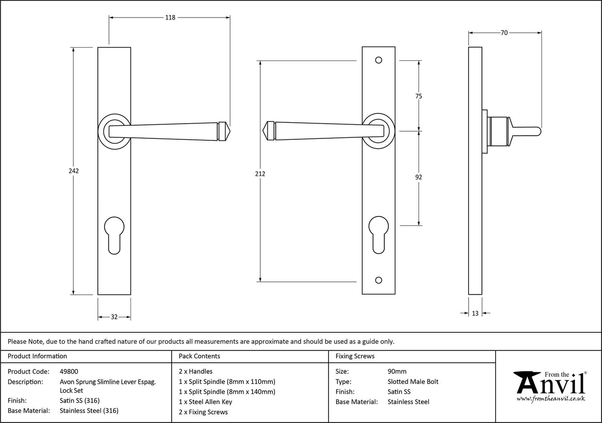 AVON SLIMLINE ESPAGNOLETTE LOCK 118x242x70 SMA - 49800 by MARCHES (ANVIL) ARCHITECTURAL HARDWARE