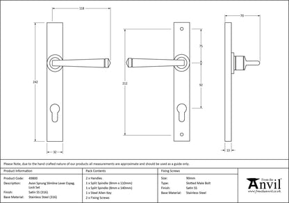 AVON SLIMLINE ESPAGNOLETTE LOCK 118x242x70 SMA - 49800 by MARCHES (ANVIL) ARCHITECTURAL HARDWARE