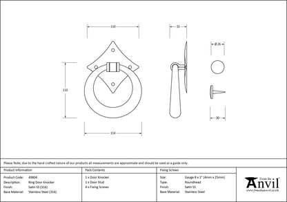 RING DOOR KNOCKER 114x32x110 SMA - 49804 by MARCHES (ANVIL) ARCHITECTURAL HARDWARE
