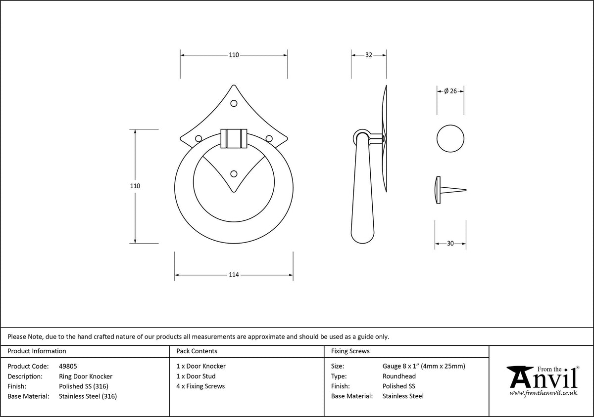 RING DOOR KNOCKER 114x32x110 PMA - 49805 by MARCHES (ANVIL) ARCHITECTURAL HARDWARE