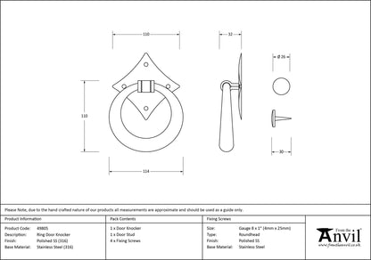 RING DOOR KNOCKER 114x32x110 PMA - 49805 by MARCHES (ANVIL) ARCHITECTURAL HARDWARE