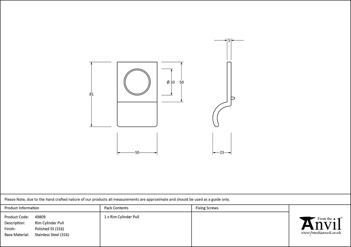 RIM CYLINDER PULL 81x50x23 PMA - 49809 by MARCHES (ANVIL) ARCHITECTURAL HARDWARE