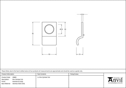 RIM CYLINDER PULL 81x50x23 PMA - 49809 by MARCHES (ANVIL) ARCHITECTURAL HARDWARE