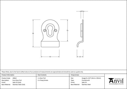 EURO DOOR PULL FACE FIX 95x63x22 SMA - 49810 by MARCHES (ANVIL) ARCHITECTURAL HARDWARE