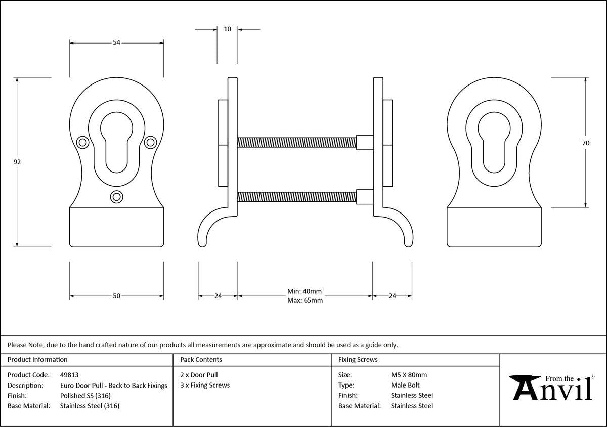 EURO DOOR PULL BTB 92x50x40-65 PMA - 49813 by MARCHES (ANVIL) ARCHITECTURAL HARDWARE