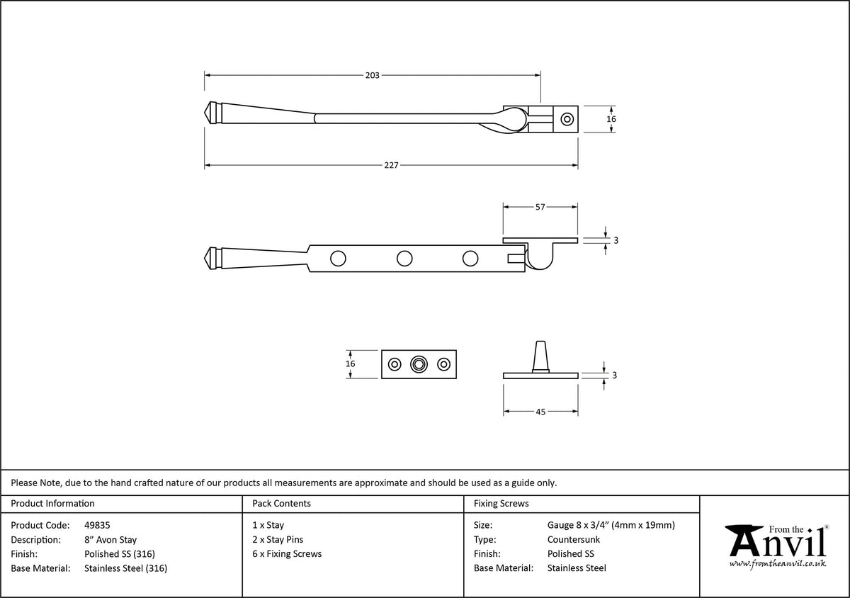 AVON STAY 203 220x16x45 PMA - 49835 by MARCHES (ANVIL) ARCHITECTURAL HARDWARE