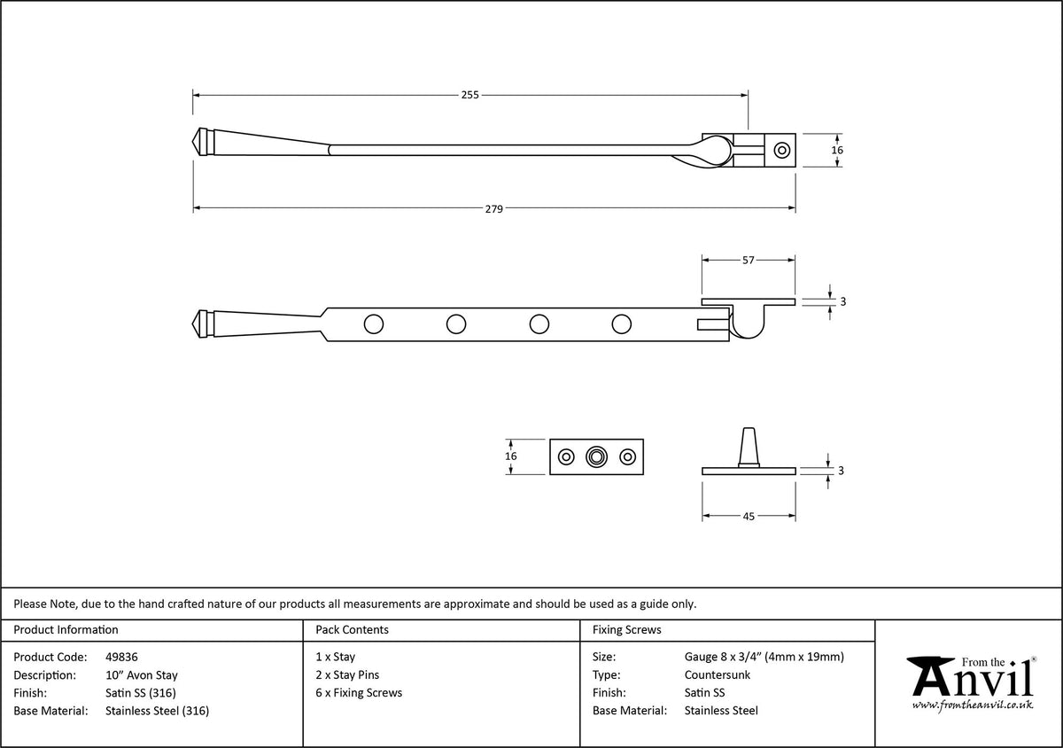 AVON STAY 254 272x16x45 SMA - 49836 by MARCHES (ANVIL) ARCHITECTURAL HARDWARE
