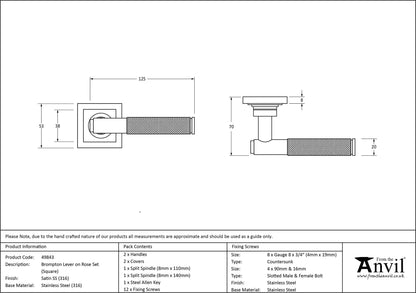 BROMPTON LEVER HANDLE+ROSE SPRUNG SQUARE 53x125x70 SMA - 49843 by MARCHES (ANVIL) ARCHITECTURAL HARDWARE