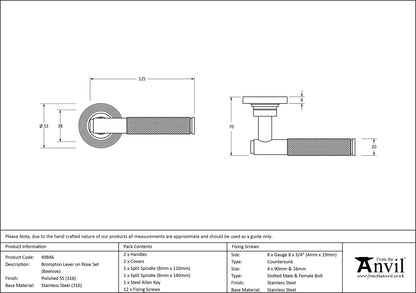 BROMPTON LEVER HANDLE+ROSE SPRUNG BEEHIVE 53x125x70 PMA - 49846 by MARCHES (ANVIL) ARCHITECTURAL HARDWARE