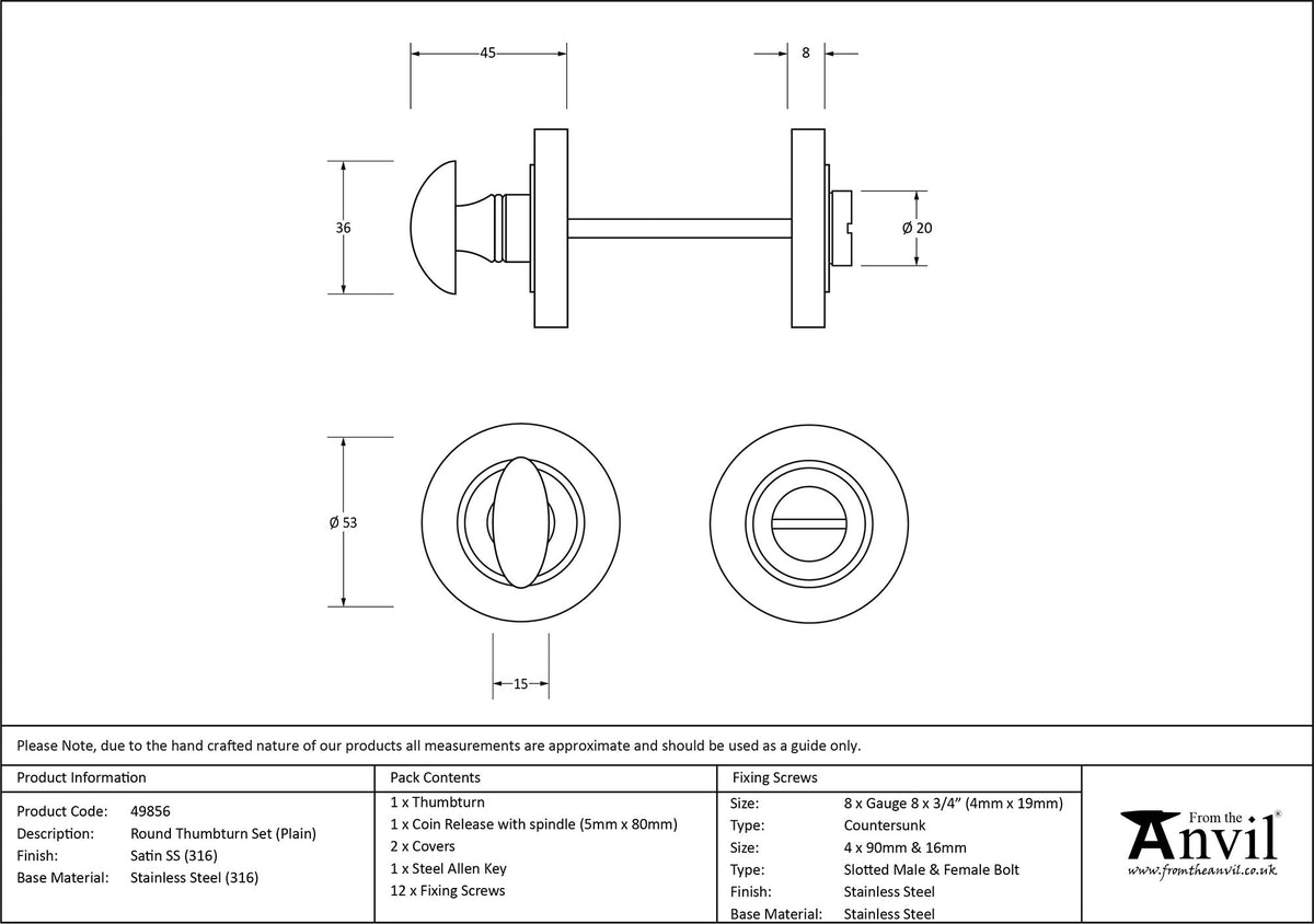THUMBTURN SET ROUND CNC PLAIN 53x45 SMA - 49856 by MARCHES (ANVIL) ARCHITECTURAL HARDWARE