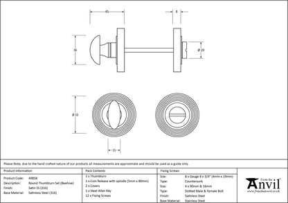 THUMBTURN SET ROUND CNC BEEHIVE 53x45 SMA - 49858 by MARCHES (ANVIL) ARCHITECTURAL HARDWARE