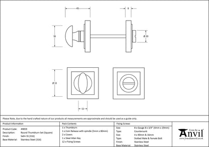 THUMBTURN SET ROUND CNC SQUARE 53x53x45 SMA - 49859 by MARCHES (ANVIL) ARCHITECTURAL HARDWARE
