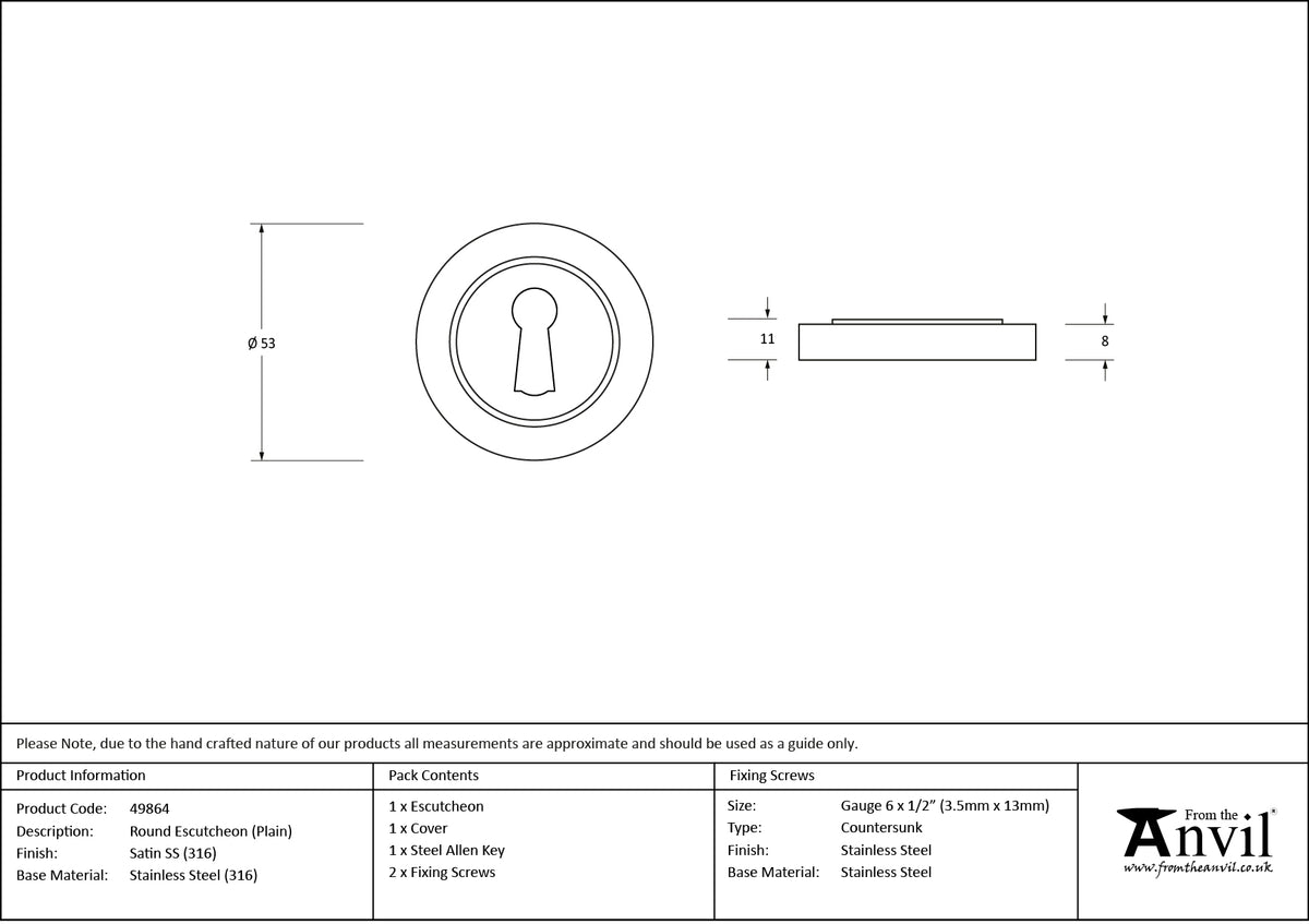 ESCUTCHEON ROUND CNC PLAIN 53x8 SMA - 49864 by MARCHES (ANVIL) ARCHITECTURAL HARDWARE