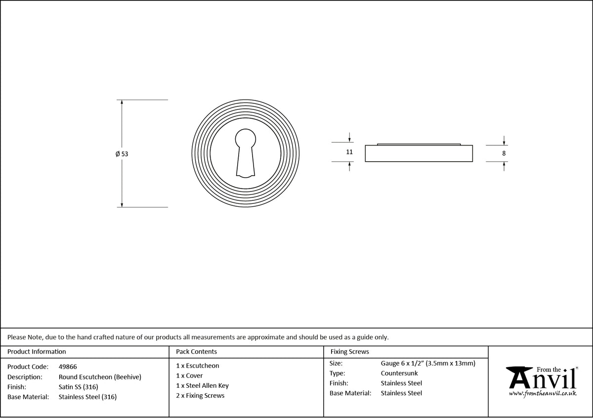 ESCUTCHEON ROUND CNC BEEHIVE 53x8 SMA - 49866 by MARCHES (ANVIL) ARCHITECTURAL HARDWARE