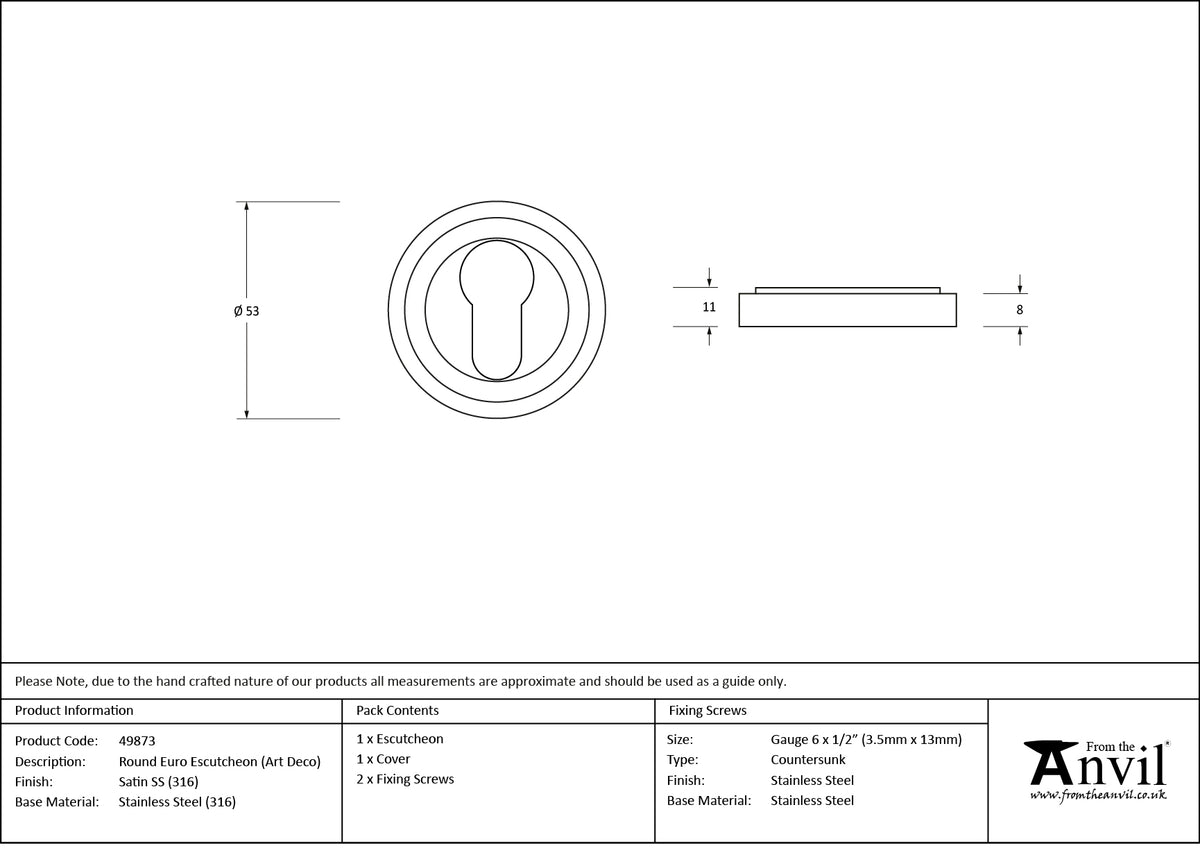ESCUTCHEON ROUND EURO CNC ART DECO 53x8 SMA - 49873 by MARCHES (ANVIL) ARCHITECTURAL HARDWARE