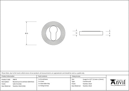 ESCUTCHEON ROUND EURO CNC BEEHIVE 53x8 SMA - 49874 by MARCHES (ANVIL) ARCHITECTURAL HARDWARE