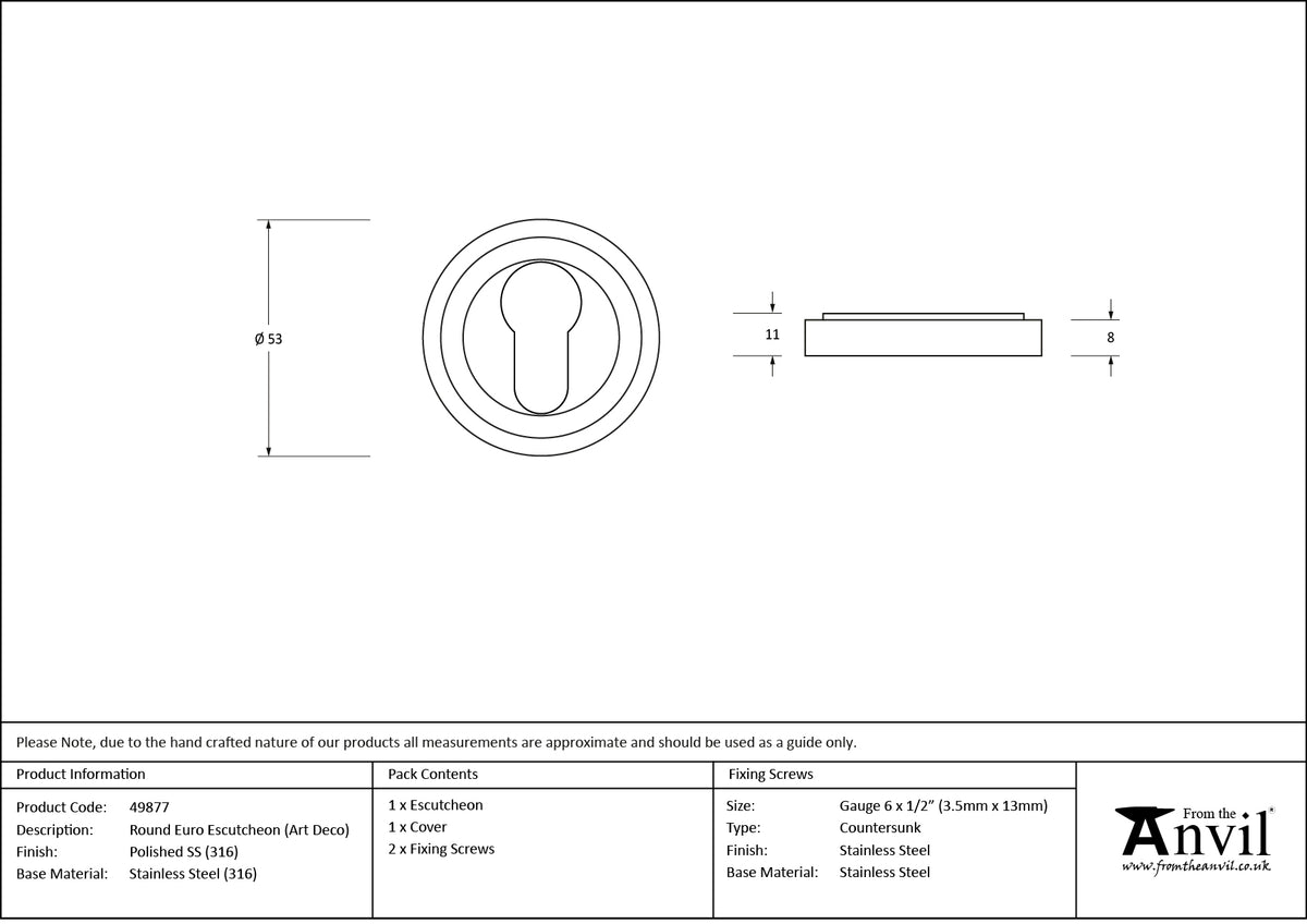 ESCUTCHEON ROUND EURO CNC ART DECO 53x8 PMA - 49877 by MARCHES (ANVIL) ARCHITECTURAL HARDWARE