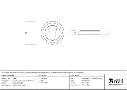 ESCUTCHEON ROUND EURO CNC ART DECO 53x8 PMA - 49877 by MARCHES (ANVIL) ARCHITECTURAL HARDWARE