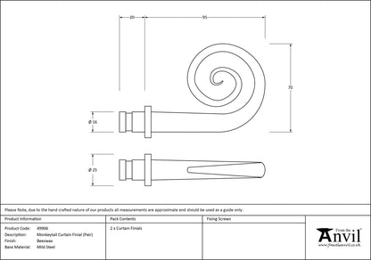 CURTAIN FINIAL MONKEYTAIL PR 95x70x25 BWX - 49906 by MARCHES (ANVIL) ARCHITECTURAL HARDWARE