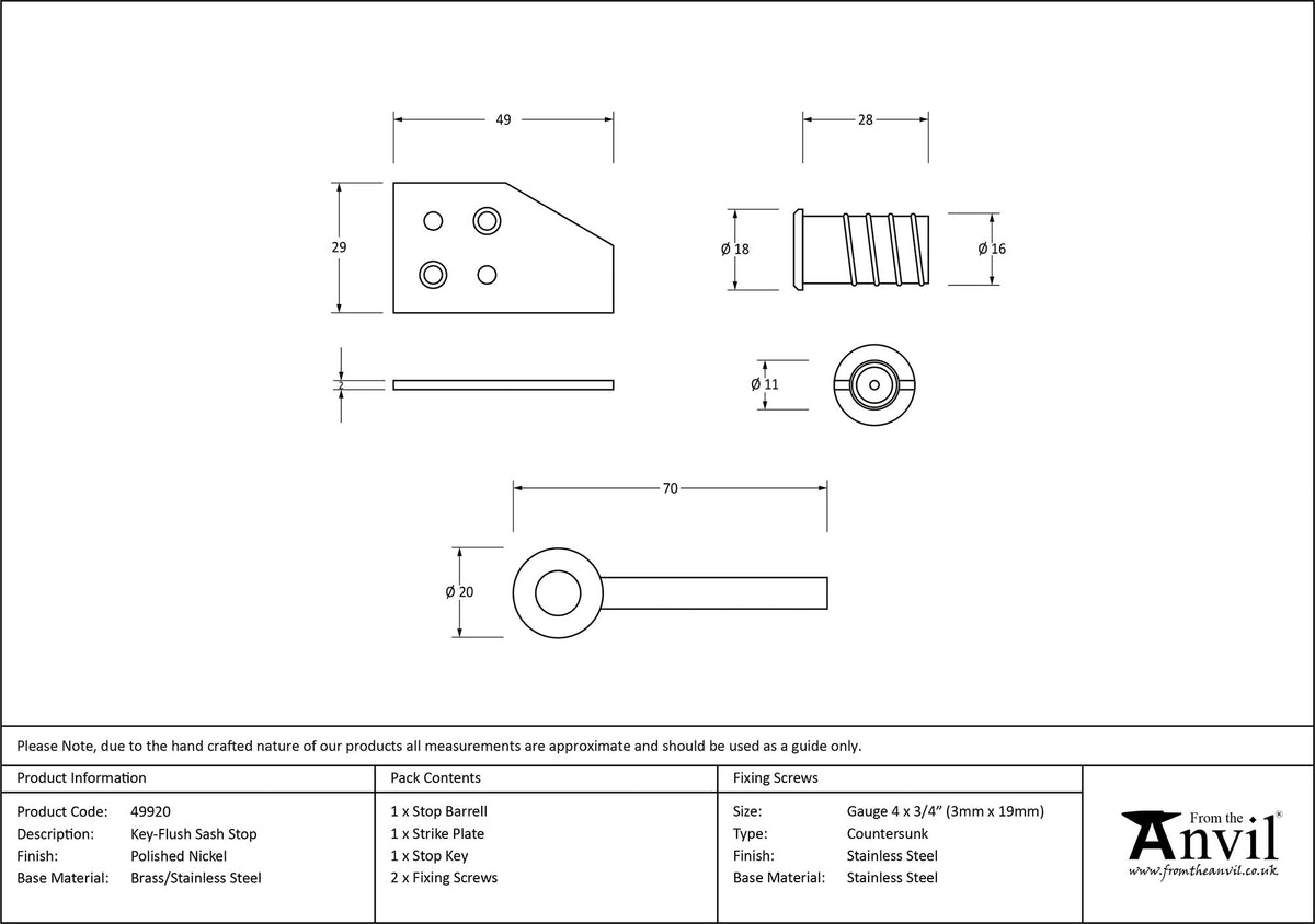 FLUSH SASH STOP 49x29x2 PNP - 49920 by MARCHES (ANVIL) ARCHITECTURAL HARDWARE