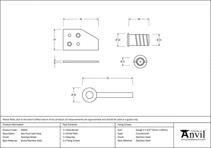 FLUSH SASH STOP 49x29x2 PNP - 49920 by MARCHES (ANVIL) ARCHITECTURAL HARDWARE