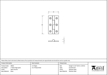 BUTT HINGE PR 50x28x6 SCP - 49923 by MARCHES (ANVIL) ARCHITECTURAL HARDWARE