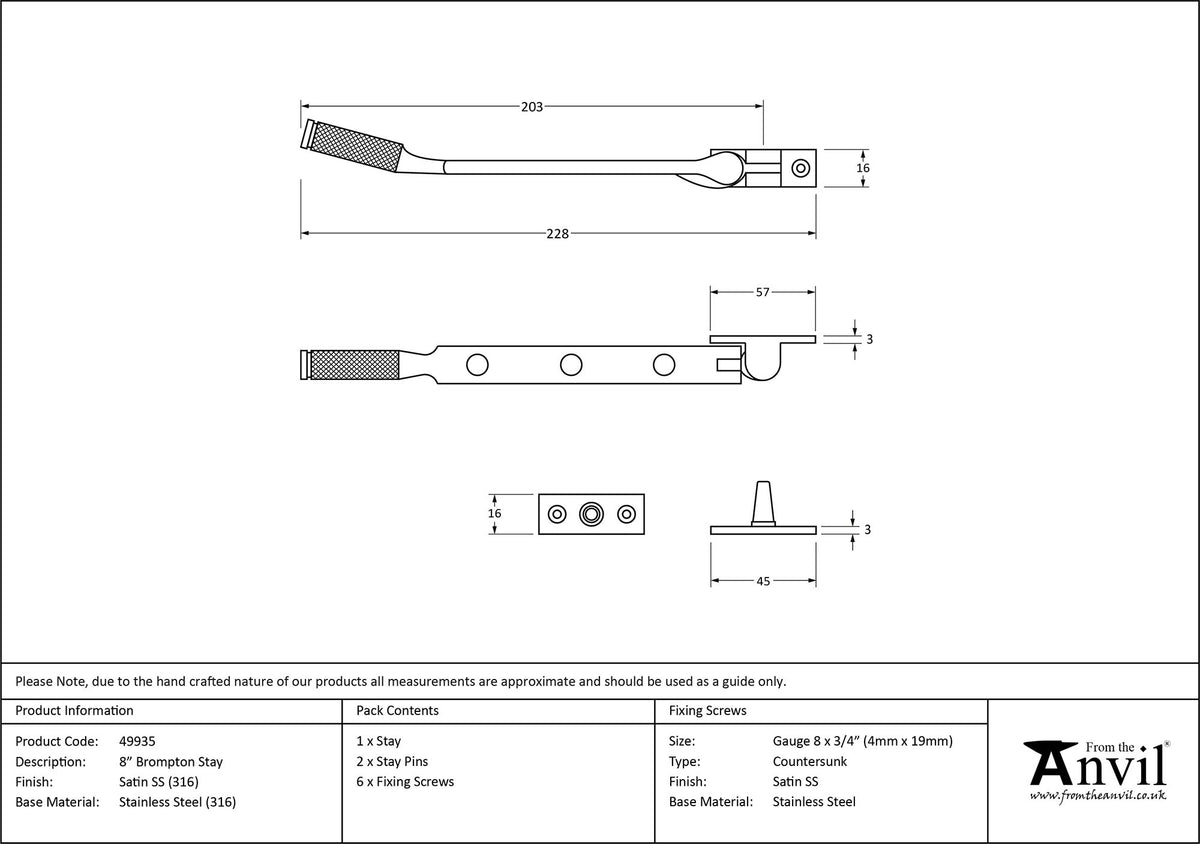 BROMPTON STAY 203 226x16x45 SMA - 49935 by MARCHES (ANVIL) ARCHITECTURAL HARDWARE