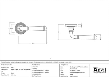 REGENCY LEVER HANDLE+ROSE BEEHIVE 131x53x67 BLK - 49971 by MARCHES (ANVIL) ARCHITECTURAL HARDWARE