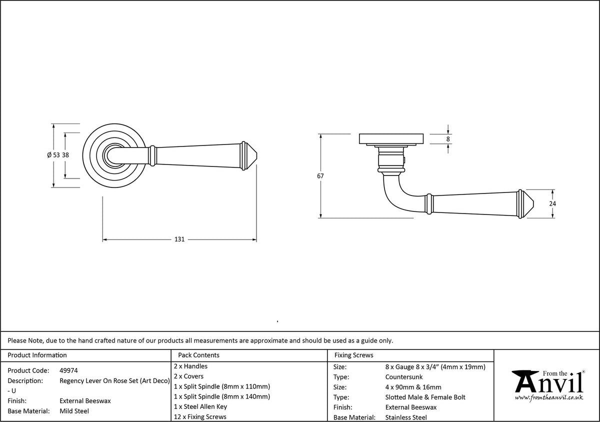 REGENCY LEVER HANDLE+ROSE ART DECO 131x53x67 EBX - 49974 by MARCHES (ANVIL) ARCHITECTURAL HARDWARE