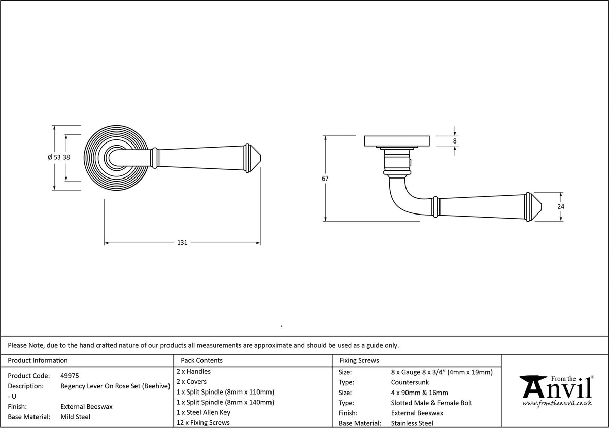 REGENCY LEVER HANDLE+ROSE BEEHIVE 131x53x67 EBX - 49975 by MARCHES (ANVIL) ARCHITECTURAL HARDWARE