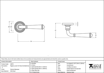 REGENCY LEVER HANDLE+ROSE BEEHIVE 131x53x67 EBX - 49975 by MARCHES (ANVIL) ARCHITECTURAL HARDWARE