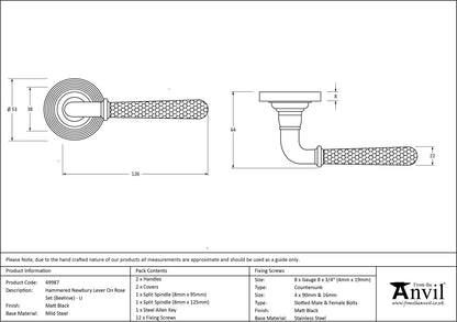 HAMMERED NEWBURY LEVER HANDLE+ROSE UNSPRUNG BEEHIVE 126x53x64 MBK - 49987 by MARCHES (ANVIL) ARCHITECTURAL HARDWARE