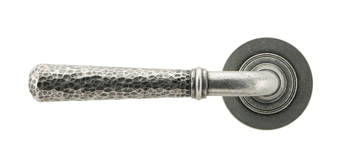 HAMMERED NEWBURY LEVER HANDLE+ROSE UNSPRUNG PLAIN 126x53x64 PEW - 49989 by MARCHES (ANVIL) ARCHITECTURAL HARDWARE