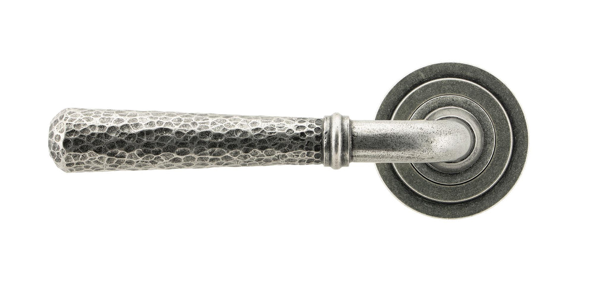 HAMMERED NEWBURY LEVER HANDLE+ROSE UNSPRUNG ART DECO 126x53x64 PEW - 49990 by MARCHES (ANVIL) ARCHITECTURAL HARDWARE