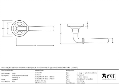 NEWBURY LEVER HANDLE+ROSE UNSPRUNG ART DECO 126x53x64 AGBR - 50018 by MARCHES (ANVIL) ARCHITECTURAL HARDWARE