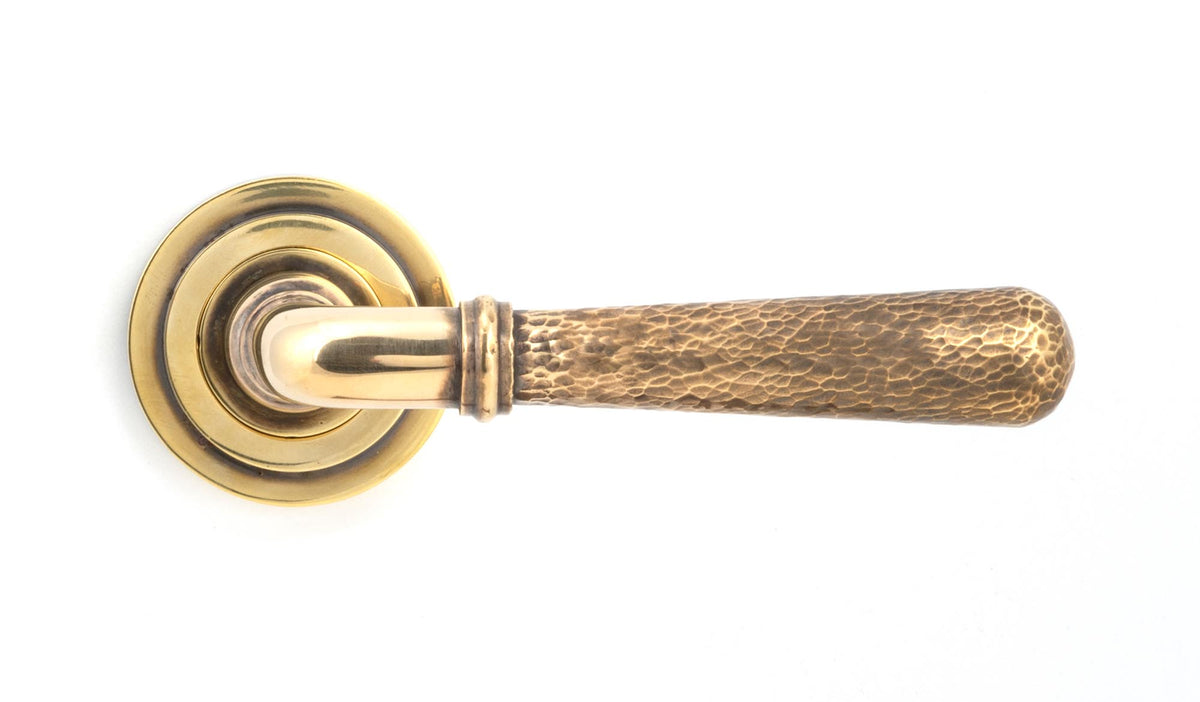 HAMMERED NEWBURY LEVER HANDLE+ROSE UNSPRUNG ART DECO 126x53x64 AGBR - 50038 by MARCHES (ANVIL) ARCHITECTURAL HARDWARE