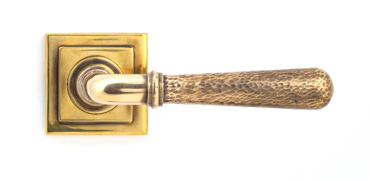 HAMMERED NEWBURY LEVER HANDLE+ROSE UNSPRUNG SQUARE 126x53x64 AGBR - 50040 by MARCHES (ANVIL) ARCHITECTURAL HARDWARE
