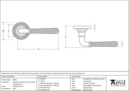 HAMMERED NEWBURY LEVER HANDLE+ROSE UNSPRUNG BEEHIVE 126x53x64 PCP - 50043 by MARCHES (ANVIL) ARCHITECTURAL HARDWARE