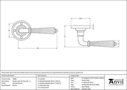 HINTON LEVER HANDLE+ROSE UNSPRUNG 128x60x70 PBZ - 50085 by MARCHES (ANVIL) ARCHITECTURAL HARDWARE