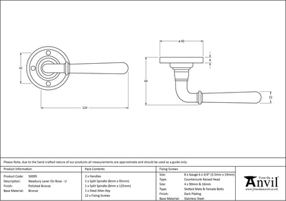 NEWBURY LEVER HANDLE+ROSE UNSPRUNG 124x60x64 PBZ - 50095 by MARCHES (ANVIL) ARCHITECTURAL HARDWARE