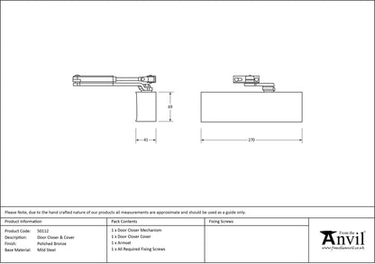 DOOR CLOSER+COVER SIZE2-5 270x69x41 PBZ - 50112 by MARCHES (ANVIL) ARCHITECTURAL HARDWARE