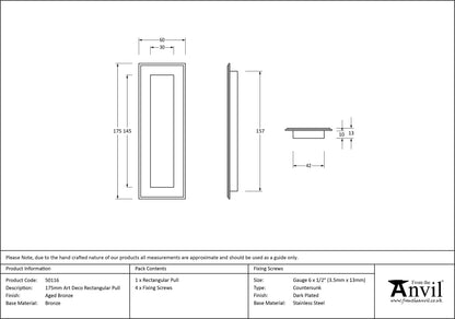 RECTANGULAR PULL ART DECO 175x60x13 AGBZ - 50116 by MARCHES (ANVIL) ARCHITECTURAL HARDWARE