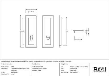 RECTANGULAR PULL PRIVACY ART DECO 175x60x13 AGBZ - 50120 by MARCHES (ANVIL) ARCHITECTURAL HARDWARE