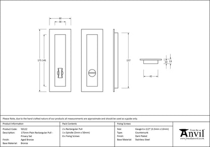 RECTANGULAR PULL PRIVACY PLAIN 175x60x13 AGBZ - 50122 by MARCHES (ANVIL) ARCHITECTURAL HARDWARE